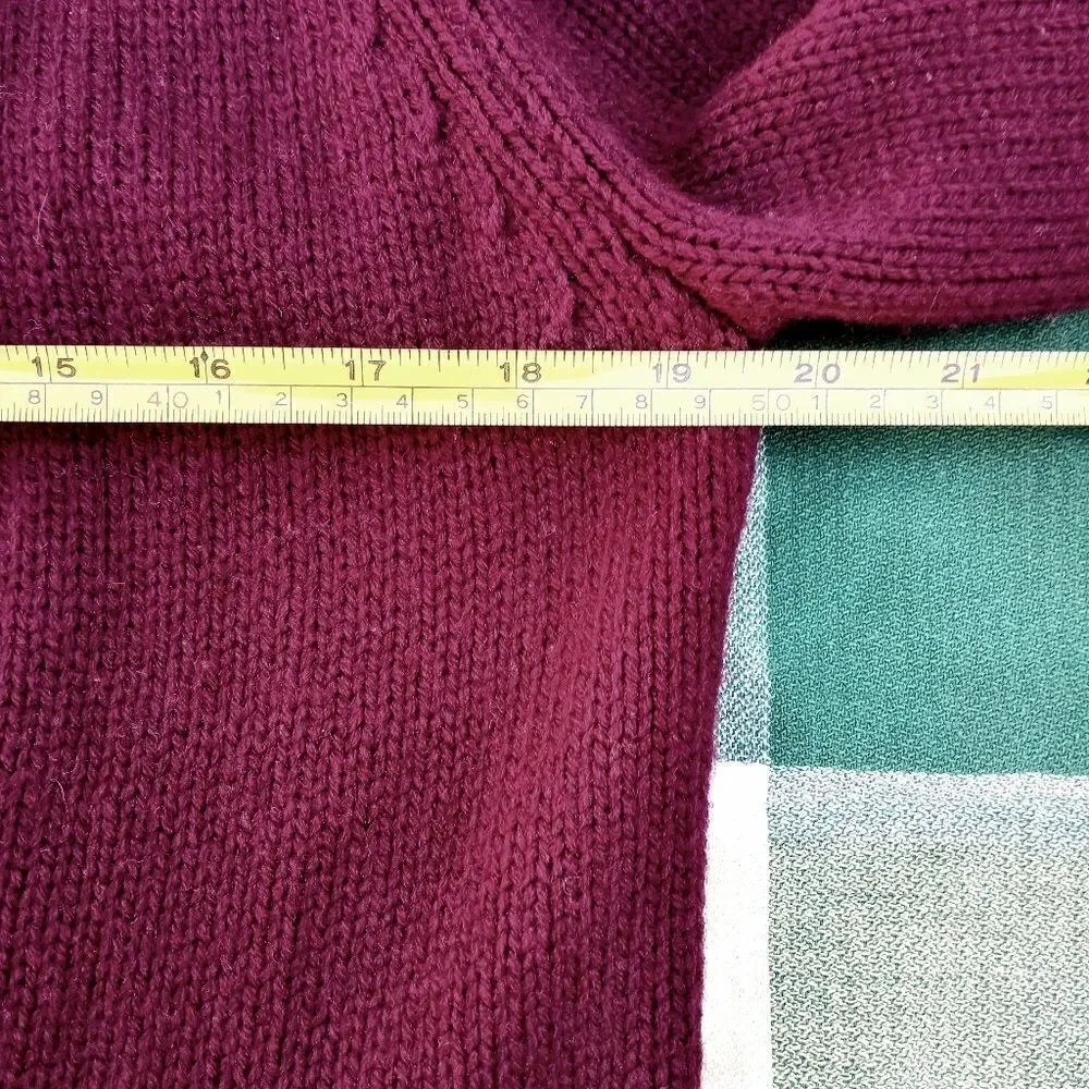 CROFT & BARROW L Knitted Burgundy Open Front Raglan Long Sleeve Cardigan Sweater